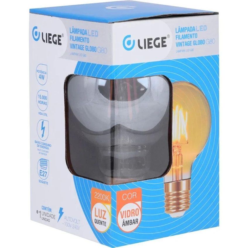 Lâmpada Led Filamento Globo G80 4w Vintage Amarelo Liege Cosmetics - imagem 3
