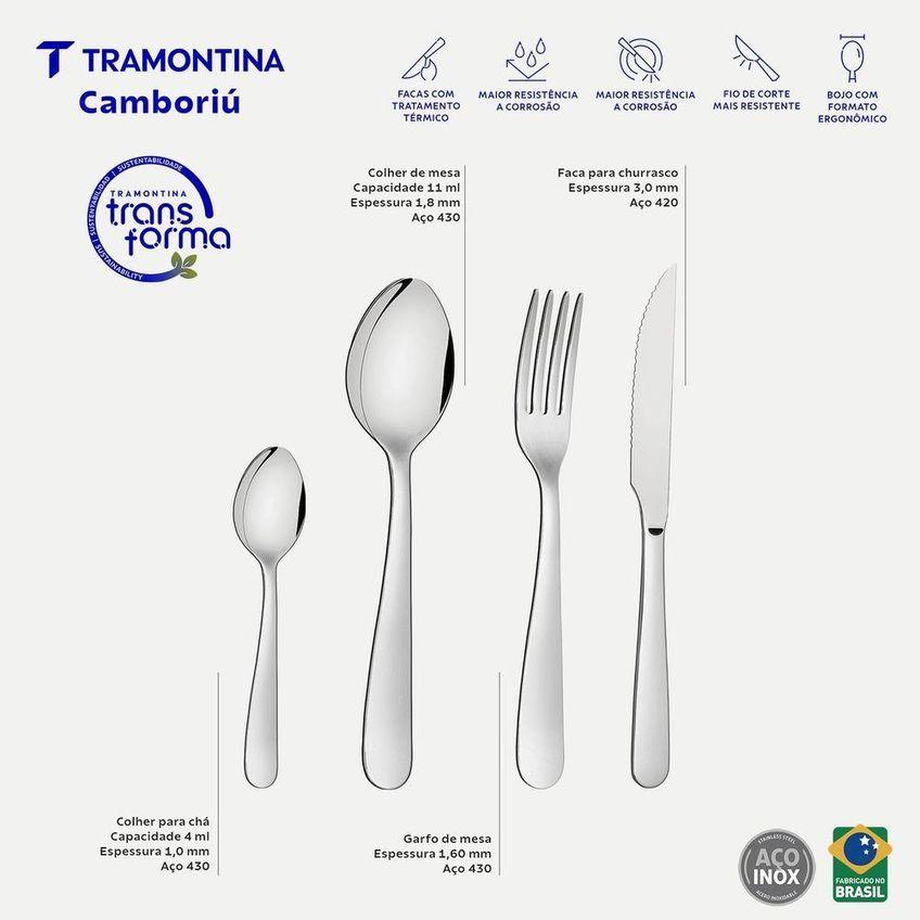 Faqueiro Camboriú 24 Peças Aço Inox Para Churrasco Tramontina - imagem 3