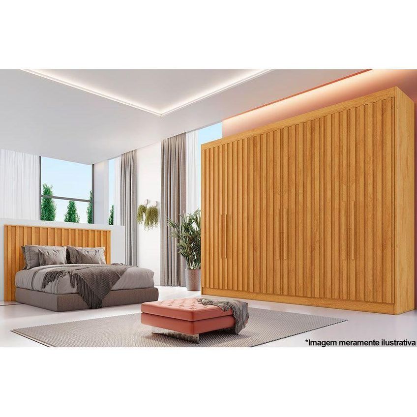 Guarda Roupa Casal Potente 6 Portas De Bater 6 Gavetas MDF Ripadas Peroba Europa - imagem 5