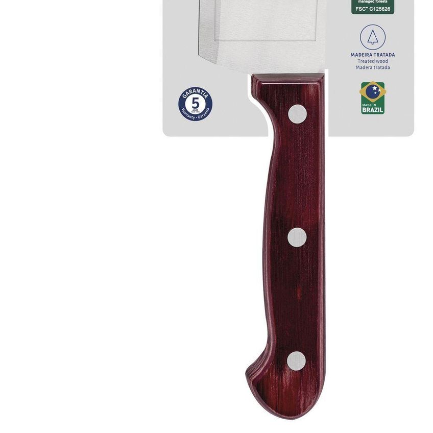 Cutelo Polywood 6 Polegadas Aço Inox Madeira Tratada Cabo Resistente Vermelho Tramontina - imagem 3