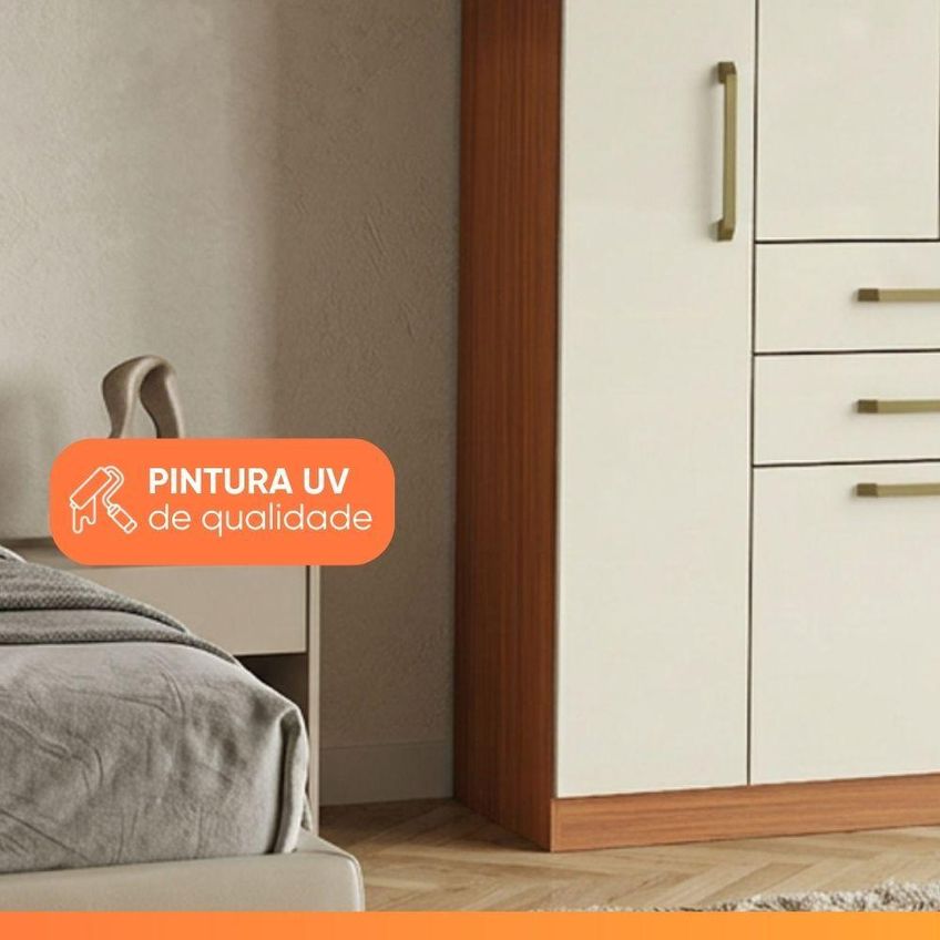 Guarda Roupas Solteiro Maya 4 Portas 2 Gavetas MDP Madeirado Areia Aramóveis - imagem 3