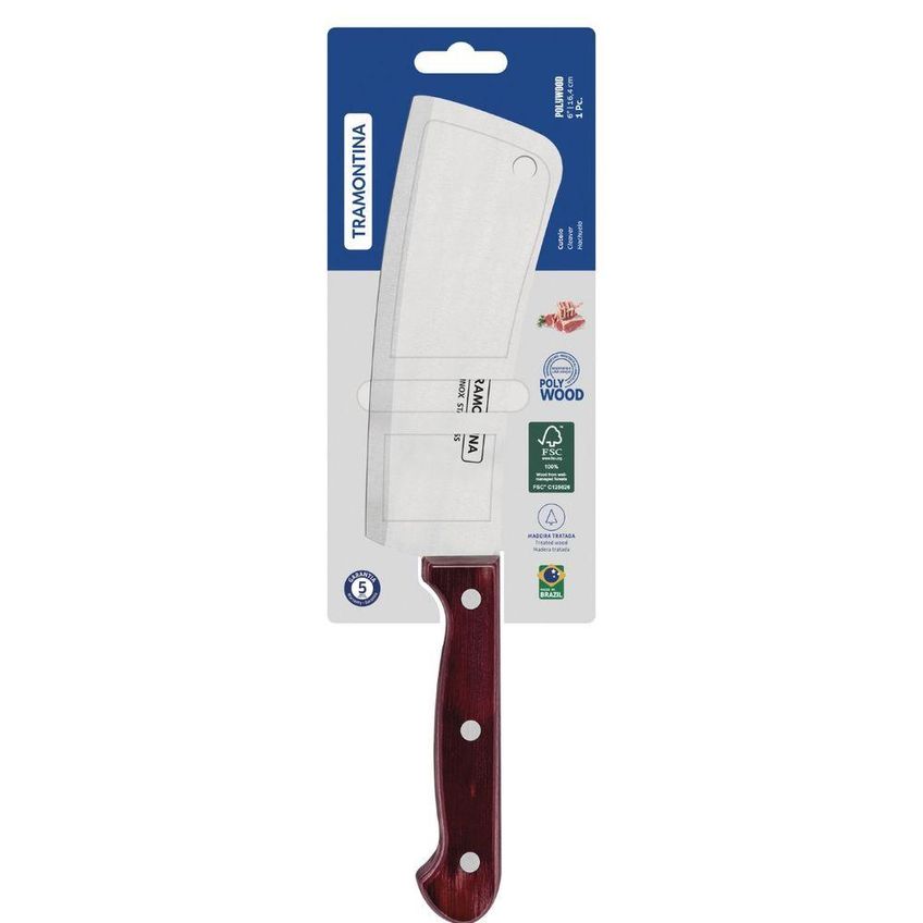 Cutelo Polywood 6 Polegadas Aço Inox Madeira Tratada Cabo Resistente Vermelho Tramontina - imagem 4