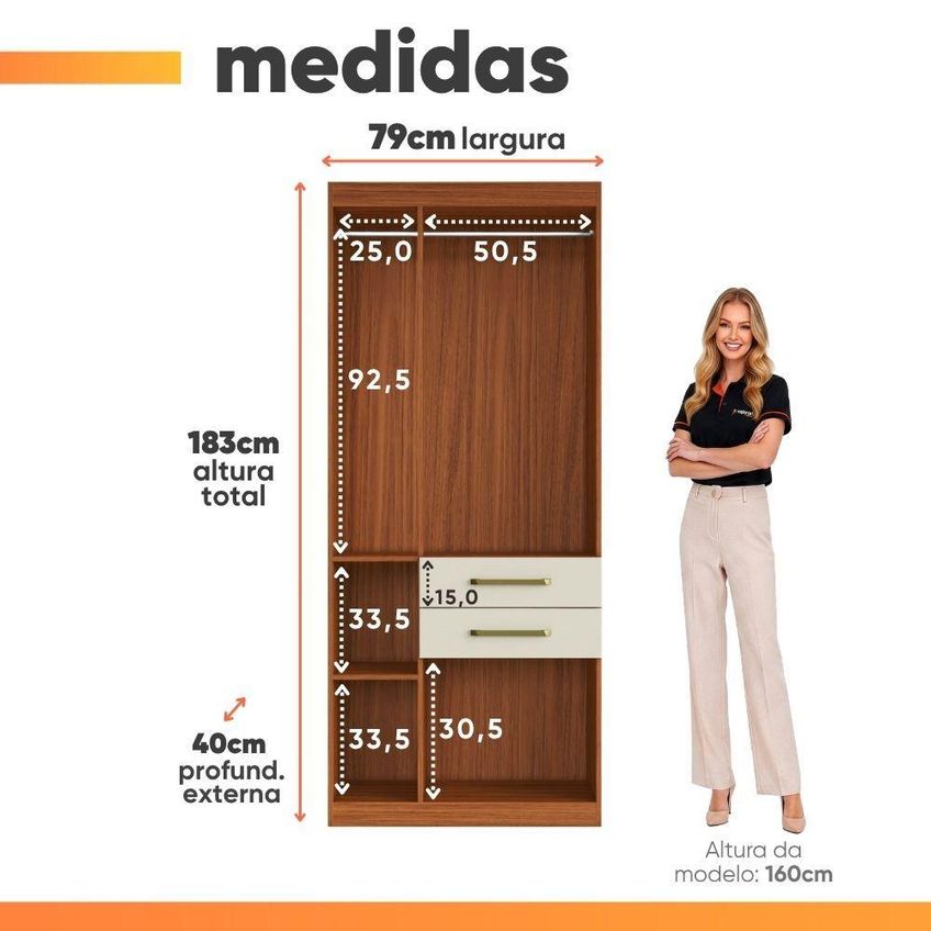 Guarda Roupas Solteiro Maya 4 Portas 2 Gavetas MDP Madeirado Areia Aramóveis - imagem 4