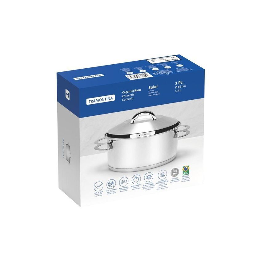 Caçarola Solar Rasa Aço Inox Fundo Triplo 1,4l 16cm Tramontina - imagem 4