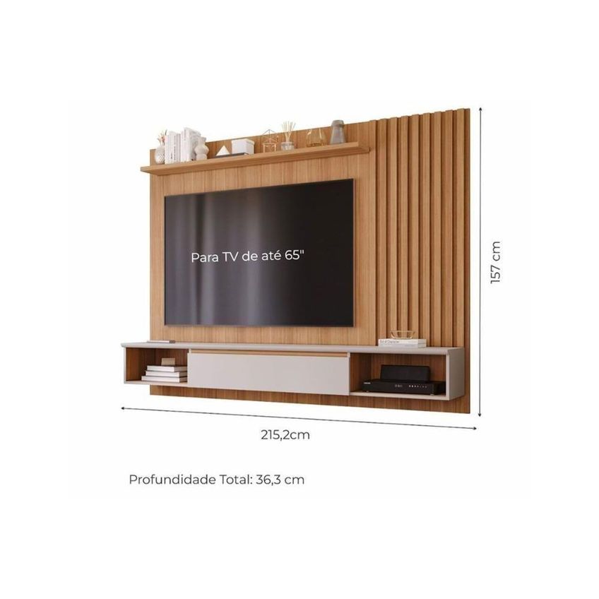 Painel Home Para TV Bahamas Ripado Até 65 Polegadas MDF Off White Nature Permóbili - imagem 3