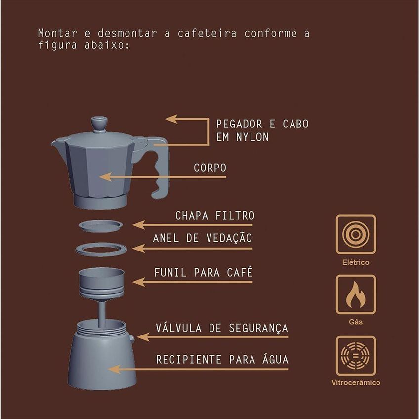 Cafeteira Italiana Expresso Alumínio Para Café Artesanal Com Cabo Em Nylon Preto 320ml Tramontina - imagem 4