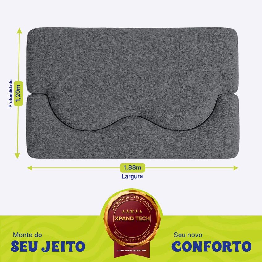 Sofá Cama Bolge 1,88m Xpand Tech Tecido Bouclê Cinza Escuro Cama Inbox - imagem 4