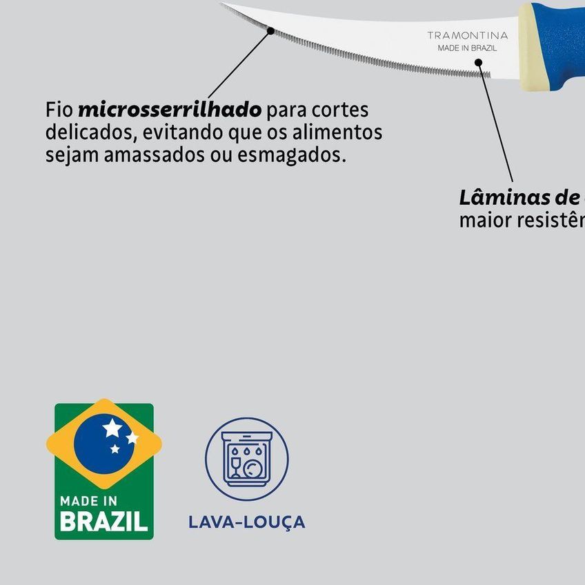 Faca Para Tomate Felice Corte Preciso Aço Inox Cabo Polipropileno Azul Cozinha Tramontina - imagem 3