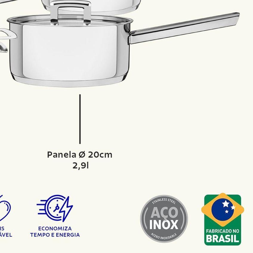 Jogo De Panelas Brava Fundo Triplo Aço Inox 5 Peças Tramontina - imagem 3