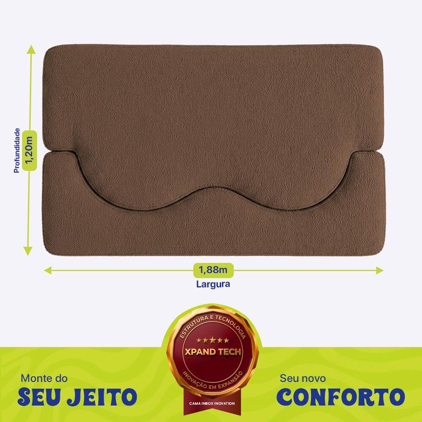 Sofá Cama Bolge 1,88m Xpand Tech Tecido Bouclê Marrom Cama Inbox - imagem 4