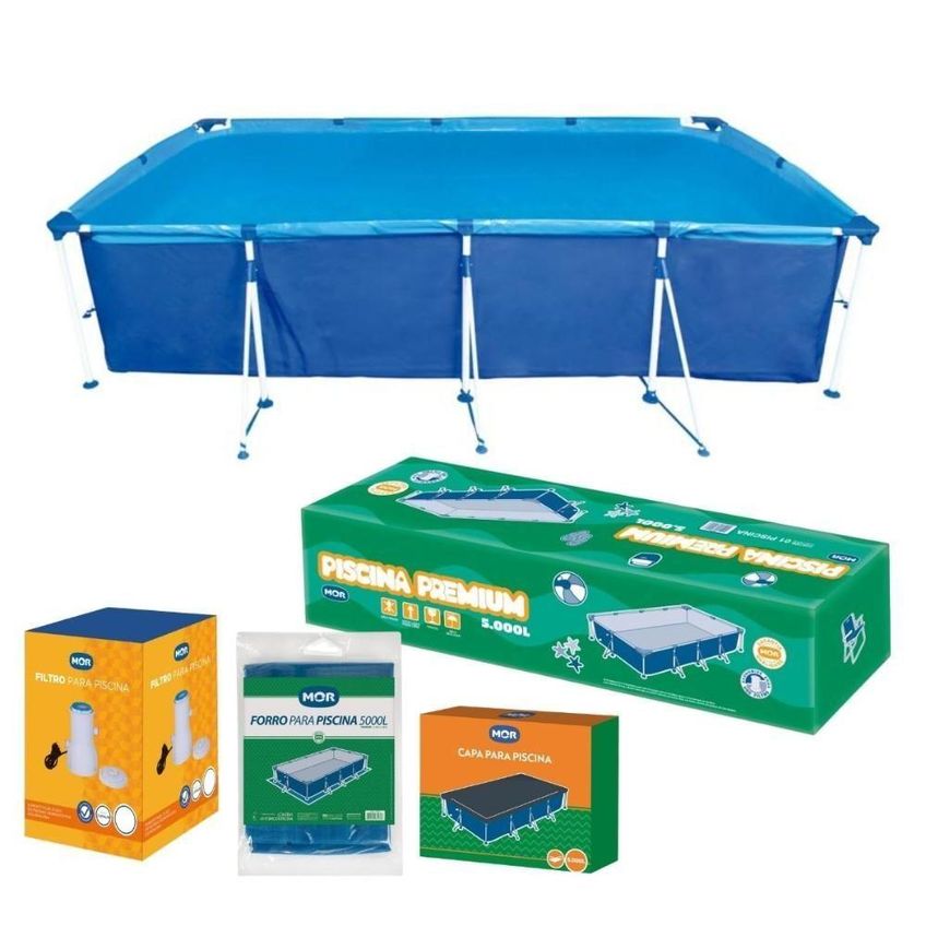 Piscina Estruturada Premium 5000 Litros Retangular PVC Capa Forro Filtro 2200L-H 220V Azul Mor - imagem 3