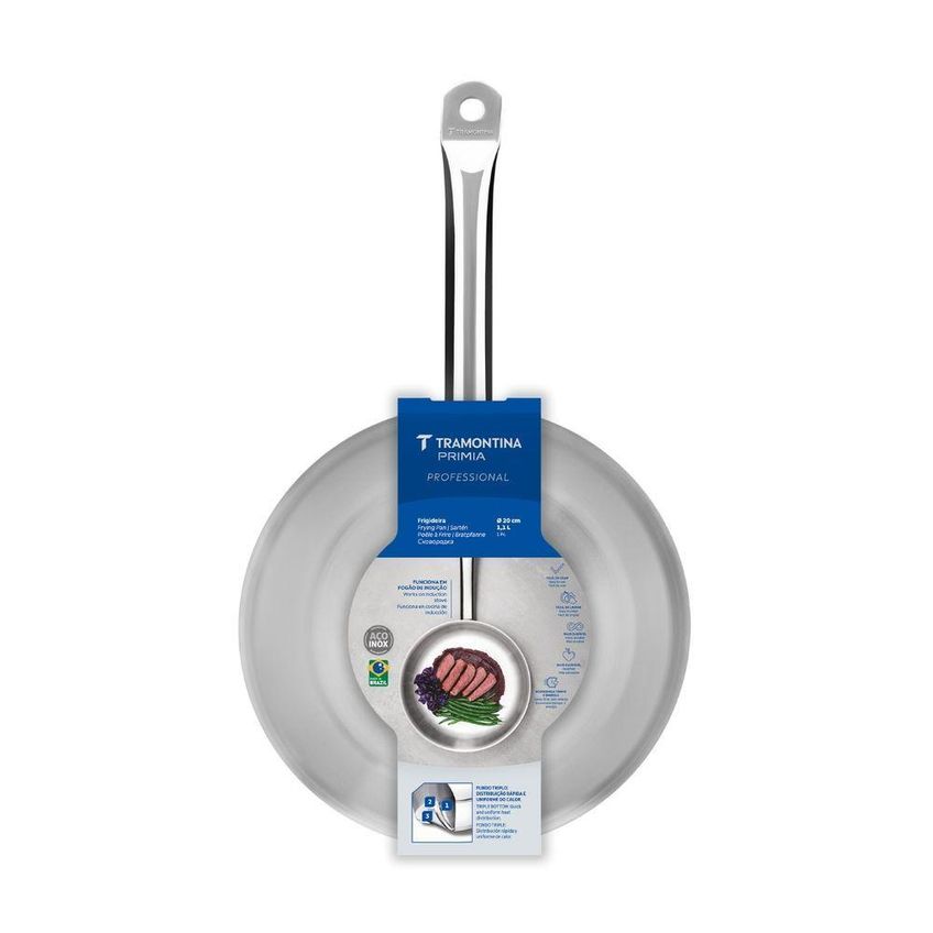 Frigideira Professional Rasa Aço Inox Fundo Triplo 20cm 1,1l Tramontina - imagem 3