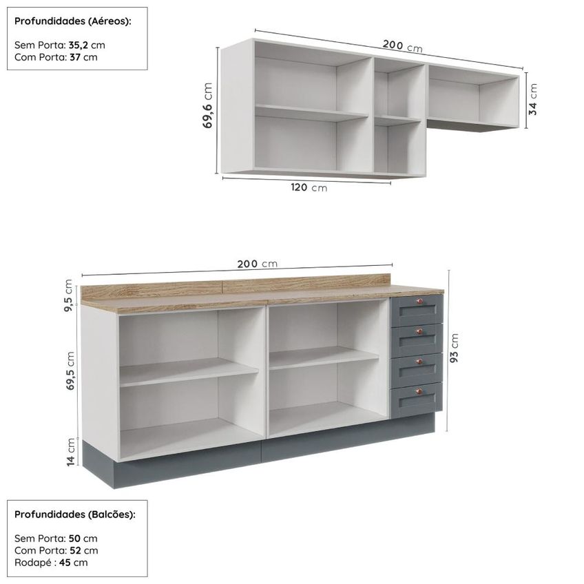 Cozinha Modulada 4 Peças Arizona Cabecasa Madeiraoriginals Branco/cinza - imagem 4