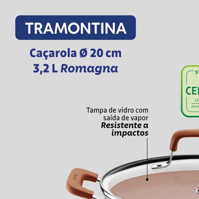Caçarola Romagna Aço Inox E Alumínio Revestimento Interno Cerâmico 3,2l Tramontina - imagem 4