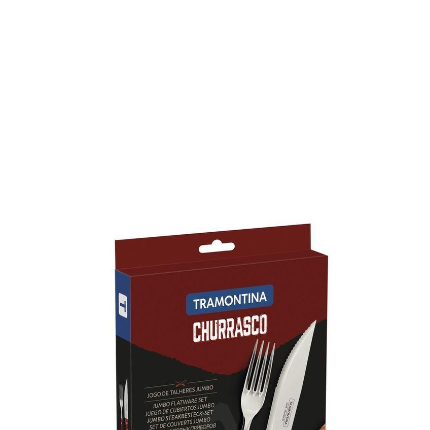 Jogo De Talheres Para Churrasco Jumbo Polywood 4 Peças Aço Inox Cabo Madeira Vermelho - imagem 3