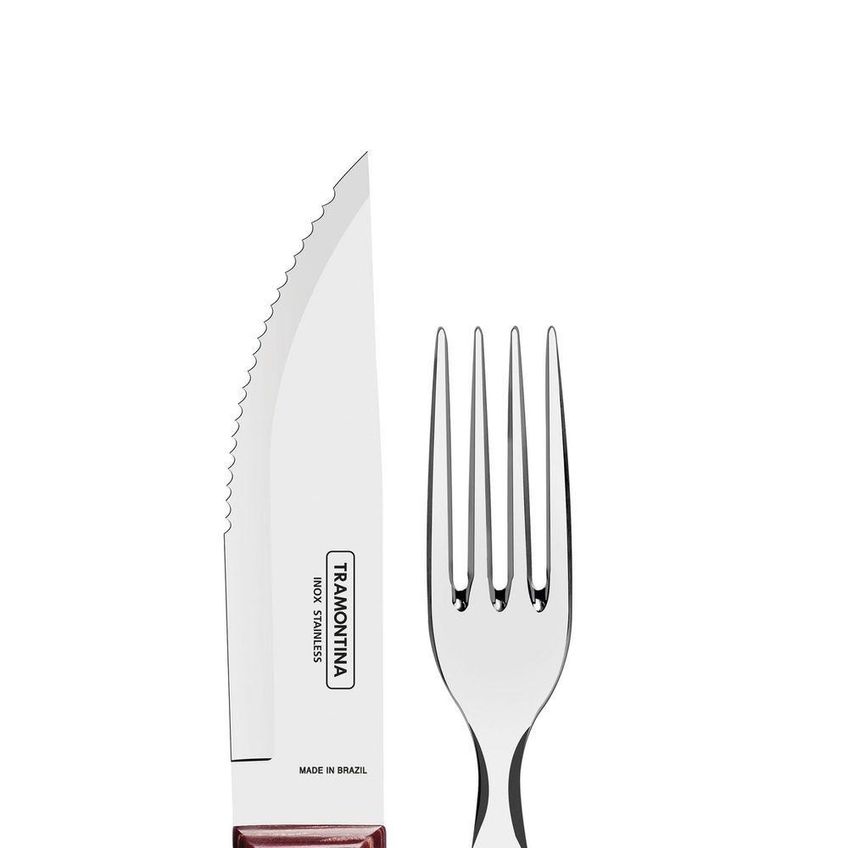 Jogo De Talheres Para Churrasco Jumbo Polywood 4 Peças Aço Inox Cabo Madeira Vermelho - imagem 5