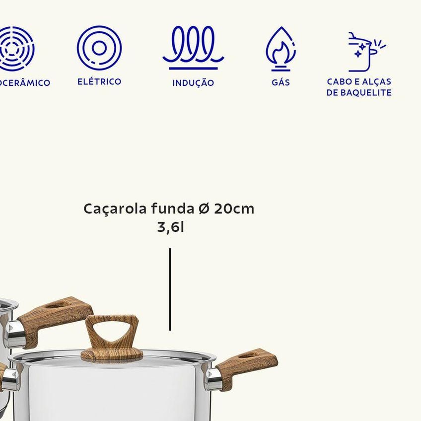 Jogo De Panelas Brava Antiaderente Aço Inox 4 Peças Tramontina - imagem 3