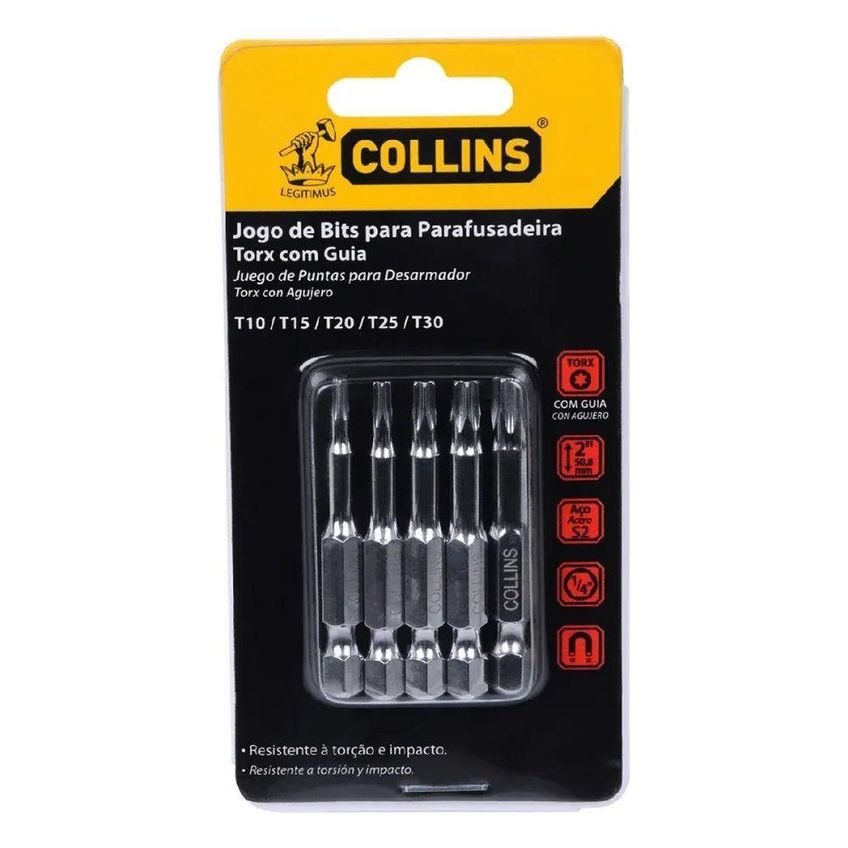 Jogo De Bits Torx 5 Peças 1/4'' 76mm Aço S2 Pontas Magnetizadas Collins - imagem 4