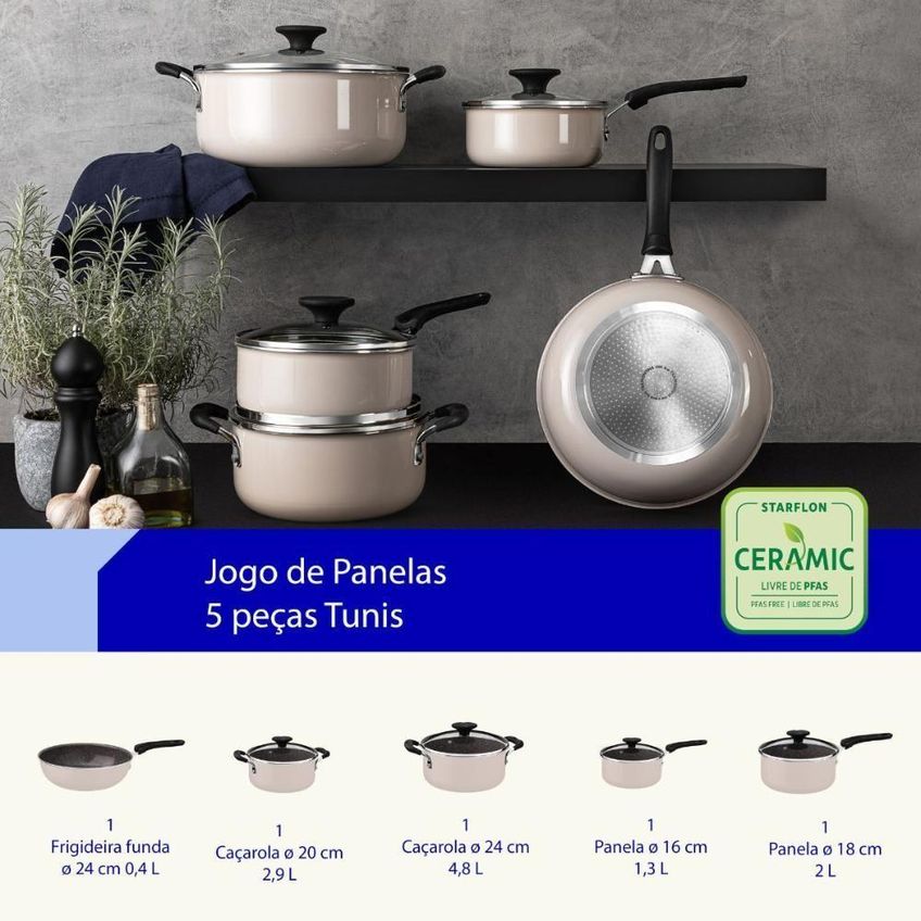 Jogo Panelas Tunis 5 Peças Alumínio Revestimento Cerâmico Indução Rosa Tramontina - imagem 4