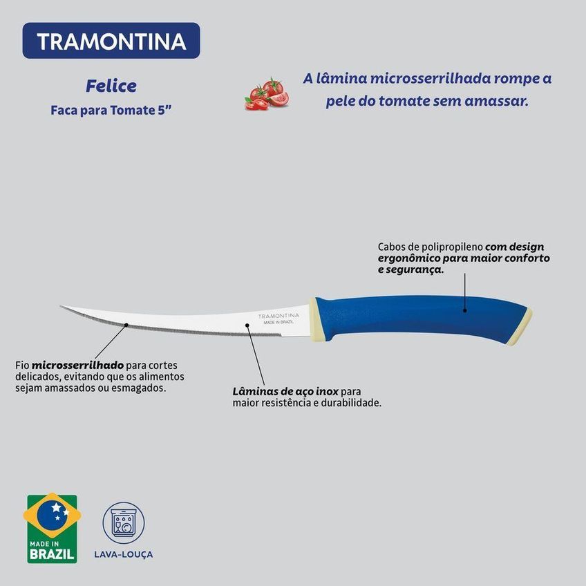 Faca Para Tomate Felice Corte Preciso Aço Inox Cabo Polipropileno Azul Tramontina - imagem 5