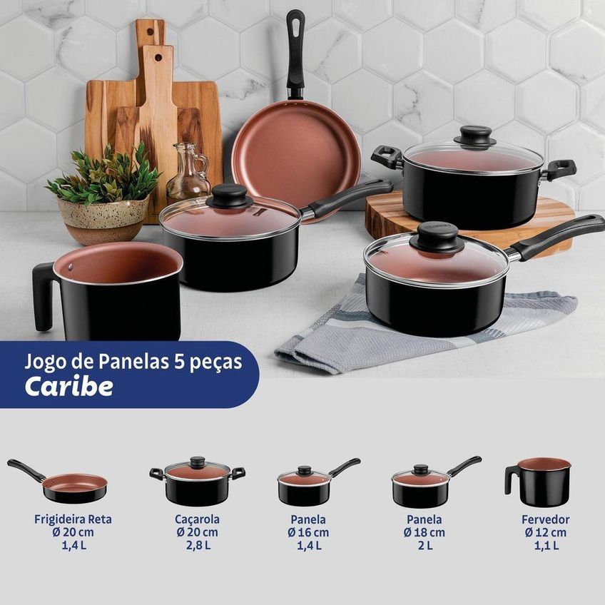 Jogo Caribe Outras Panelas Antiaderente Starflon Max Preto 5 Peças Tramontina - imagem 4