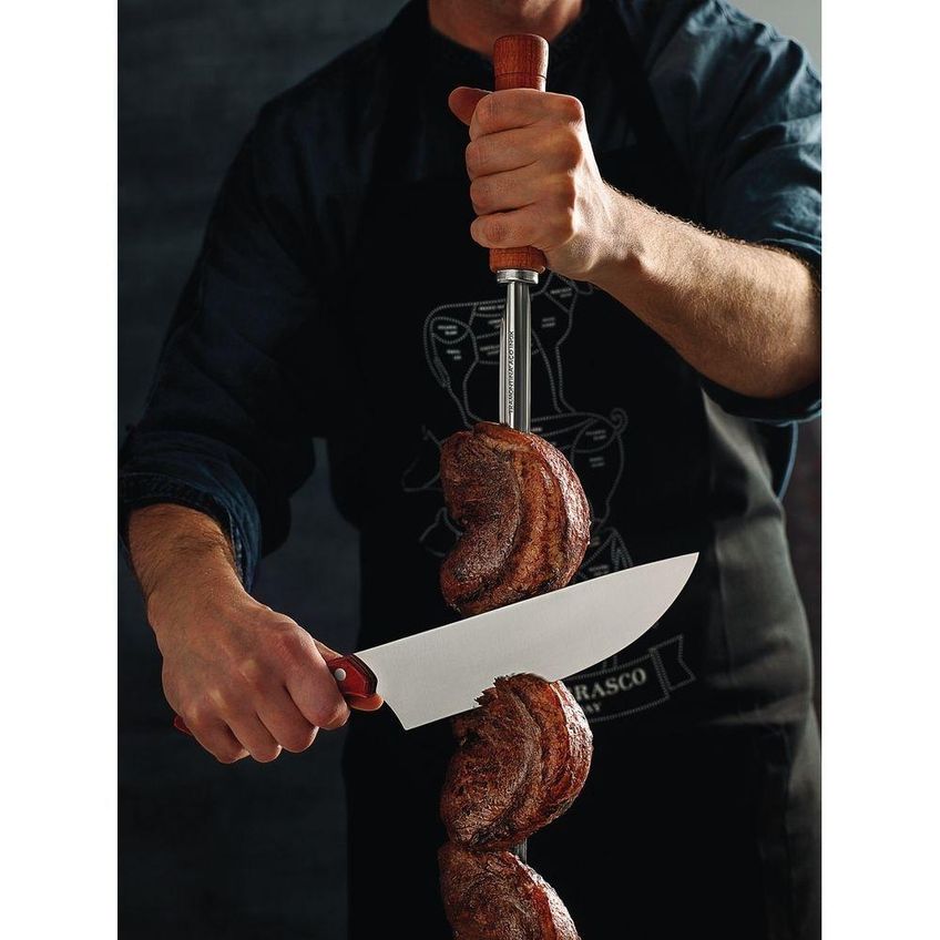Espeto Para Churrasco Aço Inox Cabo Madeira Natural Certificada Resistente Ferrugem 95cm Tramontina - imagem 3