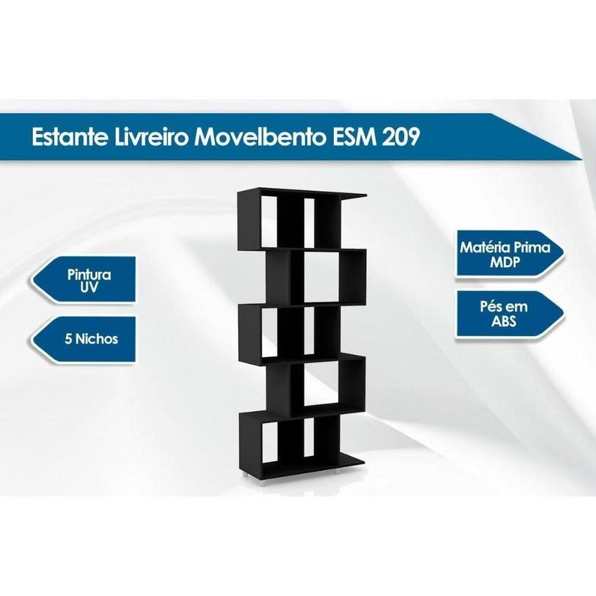 Estante De Livros ESM209 1 Prateleira 5 Nichos Branco Movelbento - imagem 3