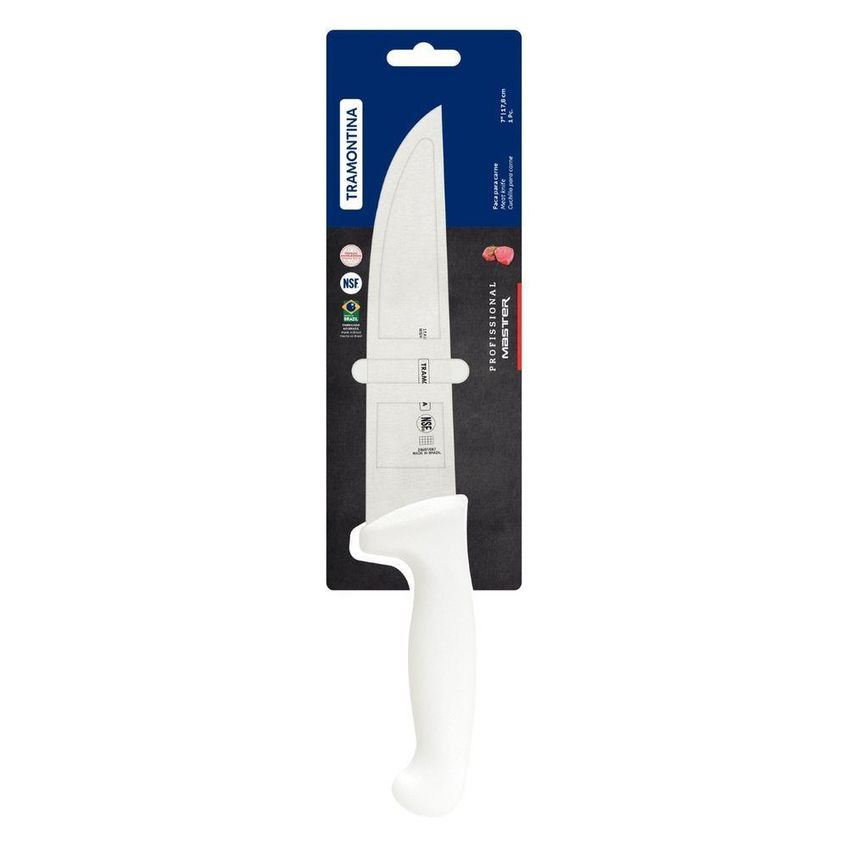 Faca Para Carne Profissional Master Lâmina Aço Inox Cabo Polipropileno Antimicrobiano Branco - imagem 4