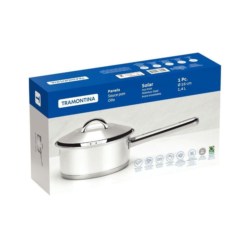 Panela Solar Aço Inox Com Fundo Triplo Indução Com Tampa Com Saída De Vapor 1,4l Tramontina - imagem 3