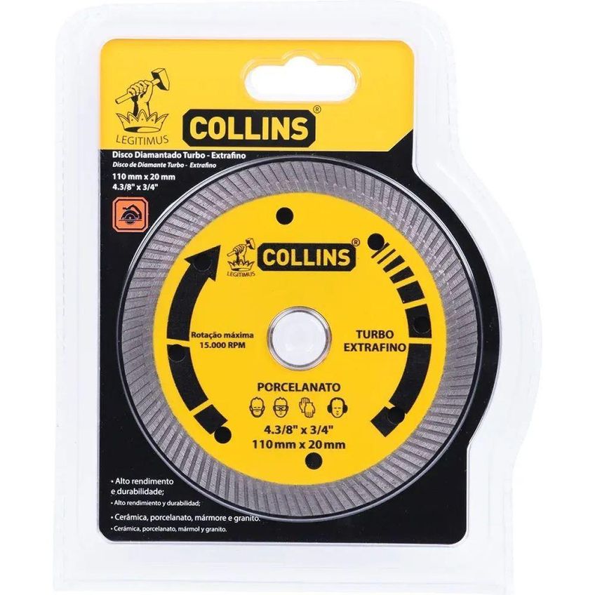Disco Diamantado Liso Para Porcelanato 110mm X 20mm Corte Preciso Collins - imagem 3