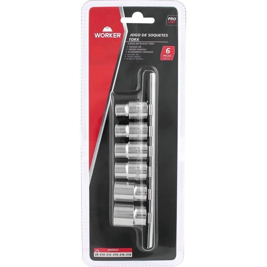 Jogo De Soquetes Torx 435007 Aperto De Parafusos Perfil Estriado Externo Worker 6 Pecas - imagem 3