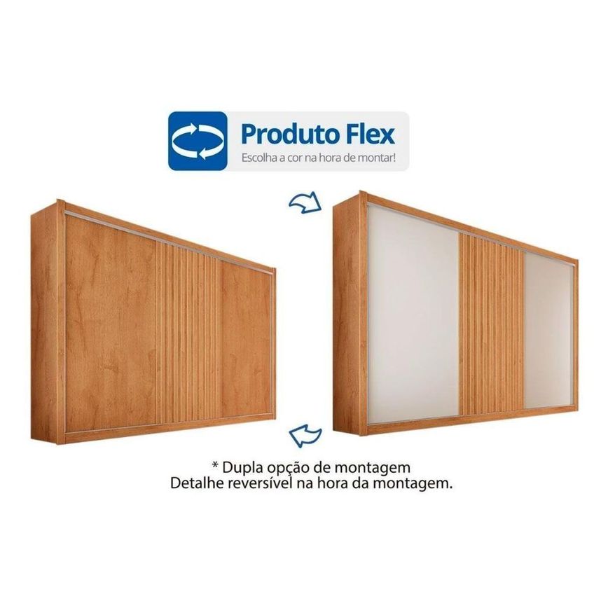 Guarda Roupa Casal Vitória 3 Portas De Correr 6 Gavetas Mdf Peroba-off White-peroba Europa - imagem 2