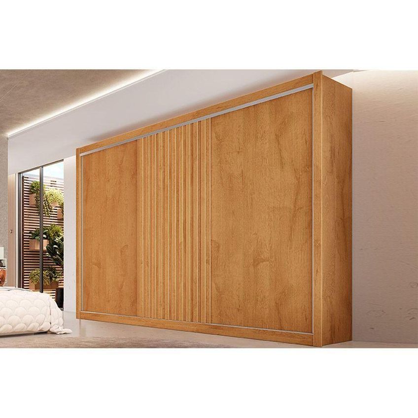 Guarda Roupa Casal Vitória 3 Portas De Correr 6 Gavetas Mdf Peroba-off White-peroba Europa - imagem 3