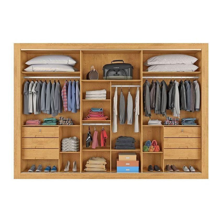 Guarda Roupa Casal Vitória 3 Portas De Correr 6 Gavetas Mdf Peroba-off White-peroba Europa - imagem 4