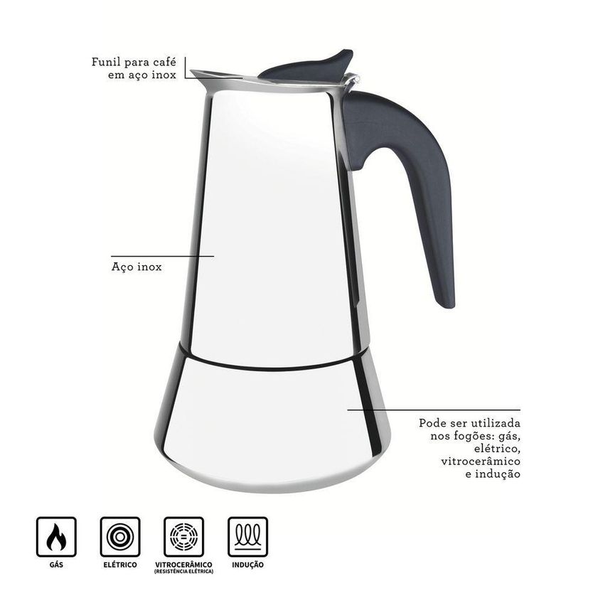 Cafeteira Italiana Para Espresso Aço Inox Funil Incluso 350ml 6 Xícaras Tramontina - imagem 4