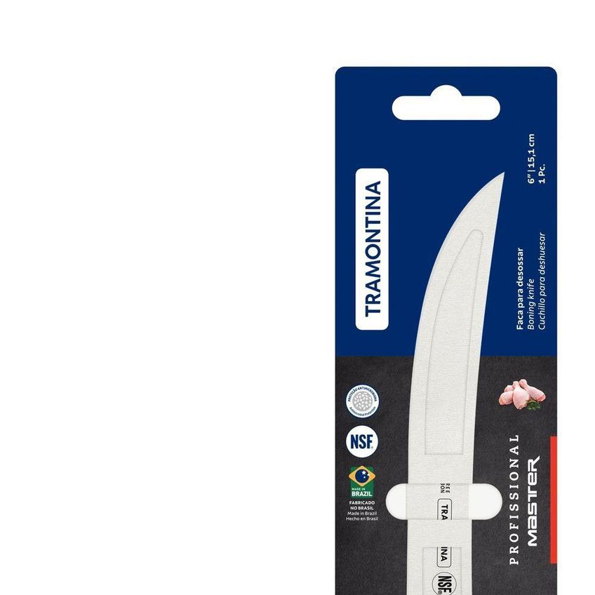 Faca Para Desossar Profissional Master Aço Inox Cabo Polipropileno Branco Antimicrobiano Açougue - imagem 5