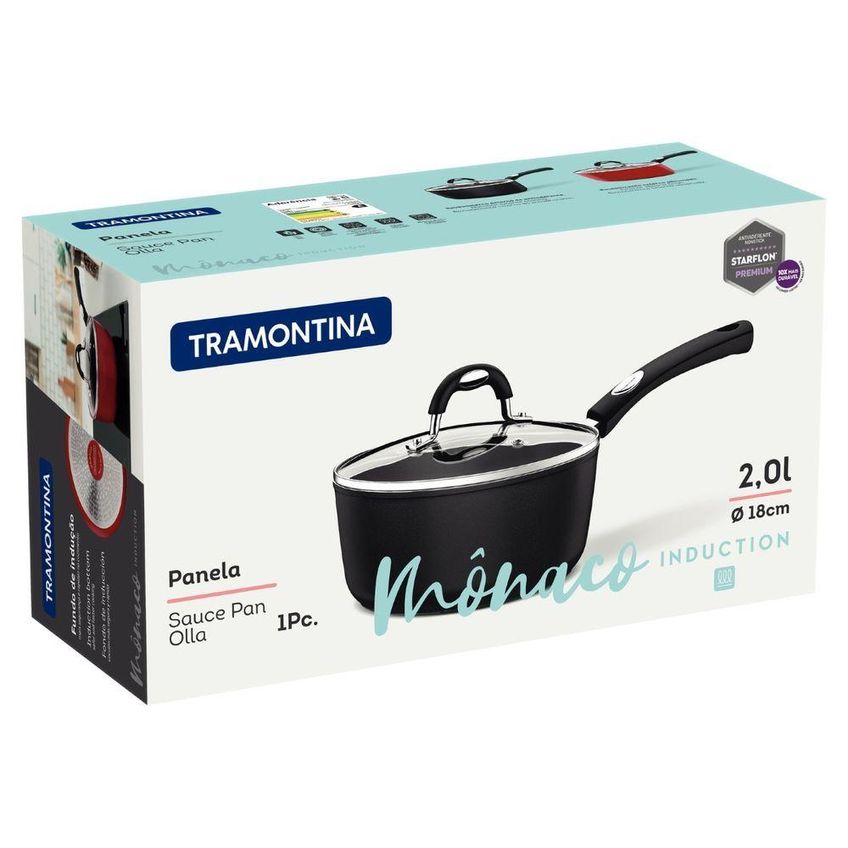 Panela Mônaco Induction Antiaderente Starflon Premium Alumínio Fundo Para Fogão De Indução Preto - imagem 3