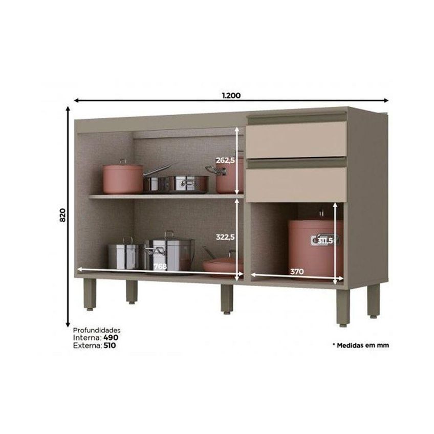 Gabinete De Cozinha Para Pia Connect 3 Portas 2 Gavetas MDF Off White Móveis Henn - imagem 4