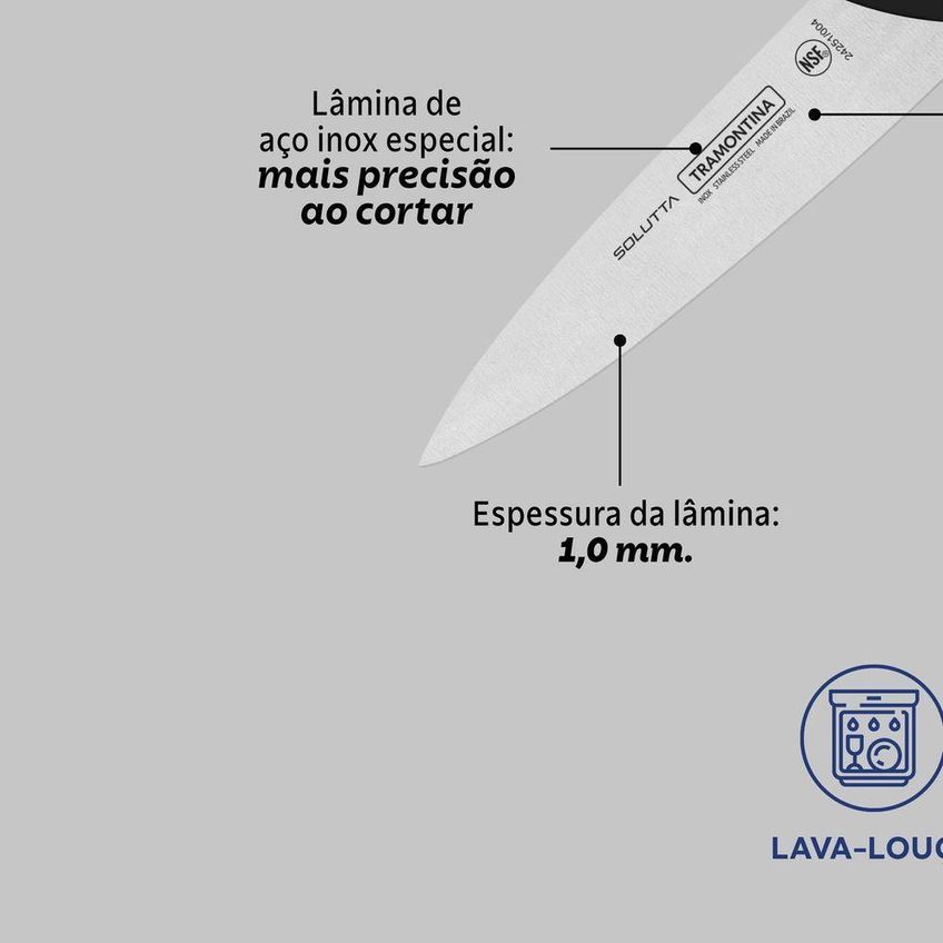 Faca Para Legumes E Frutas Solutta Aço Inox Cabo Policarbonato Fibra De Vidro Tramontina - imagem 3