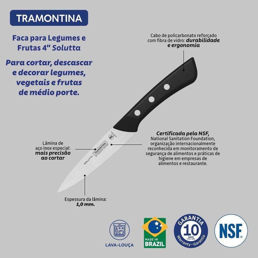Faca Para Legumes E Frutas Solutta Aço Inox Cabo Policarbonato Fibra De Vidro Tramontina - imagem 5