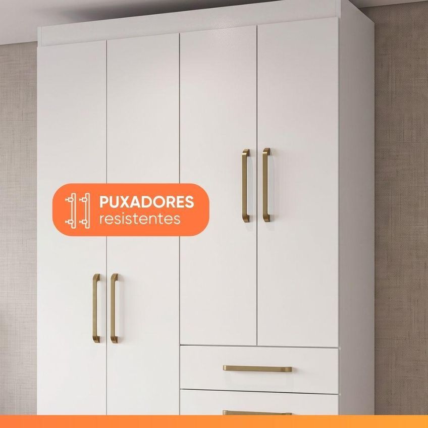 Guarda Roupas Solteiro Maya 5 Portas De Bater 2 Gavetas Branco Aramóveis - imagem 4