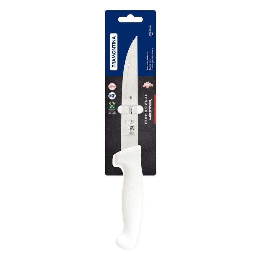 Faca Para Desossar Profissional Master Aço Inox Cabo Polipropileno Antimicrobiano Branco Tramontina - imagem 4