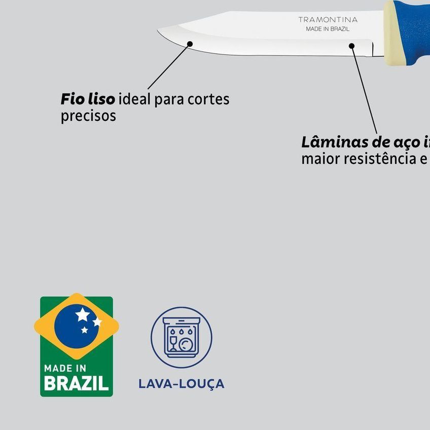 Faca Para Legumes E Frutas Felice Corte Preciso Aço Inox Cabo Azul Tramontina - imagem 3
