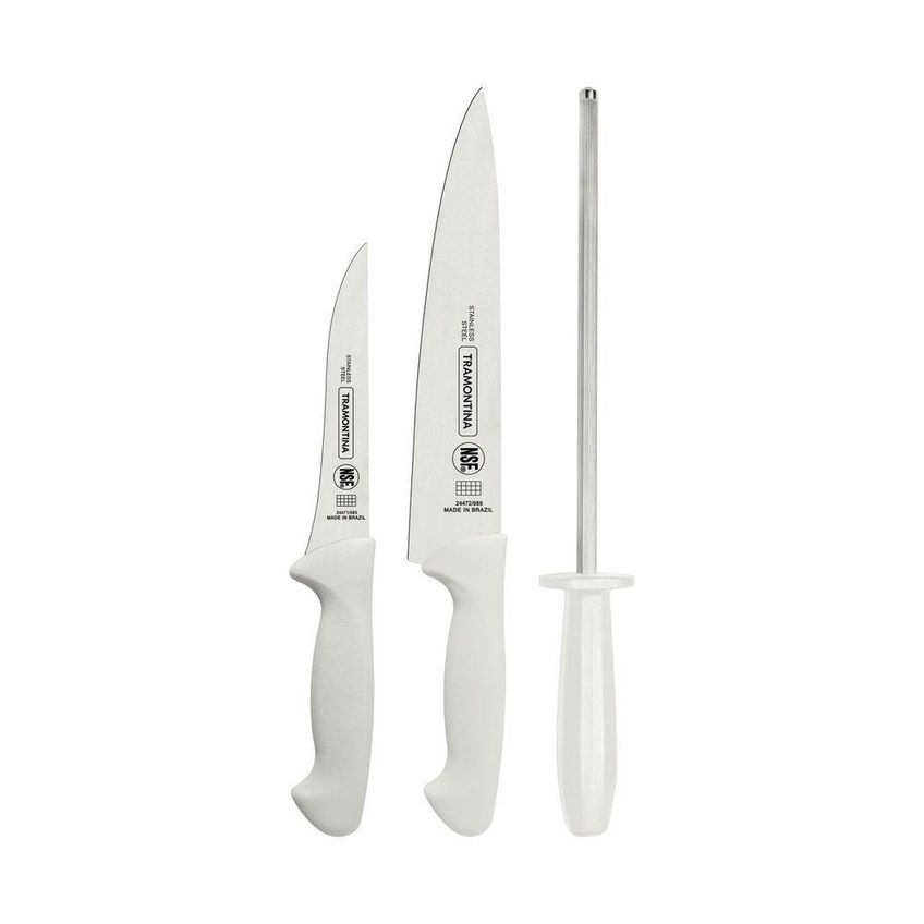 Jogo De Facas Premium Aço Inox E Polipropileno Com Chaira 3 Peças Branco Tramontina - imagem 3