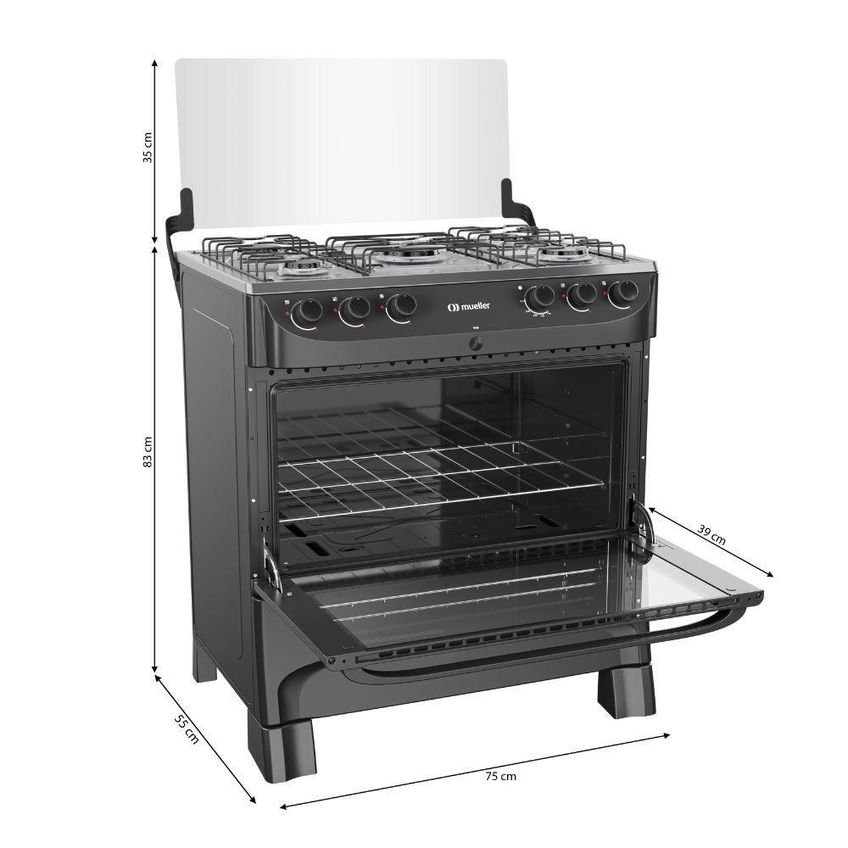 Fogão Piso 5 Bocas Gás Mueller Mesa Inox Preto MFI5BB Bivolt - imagem 5