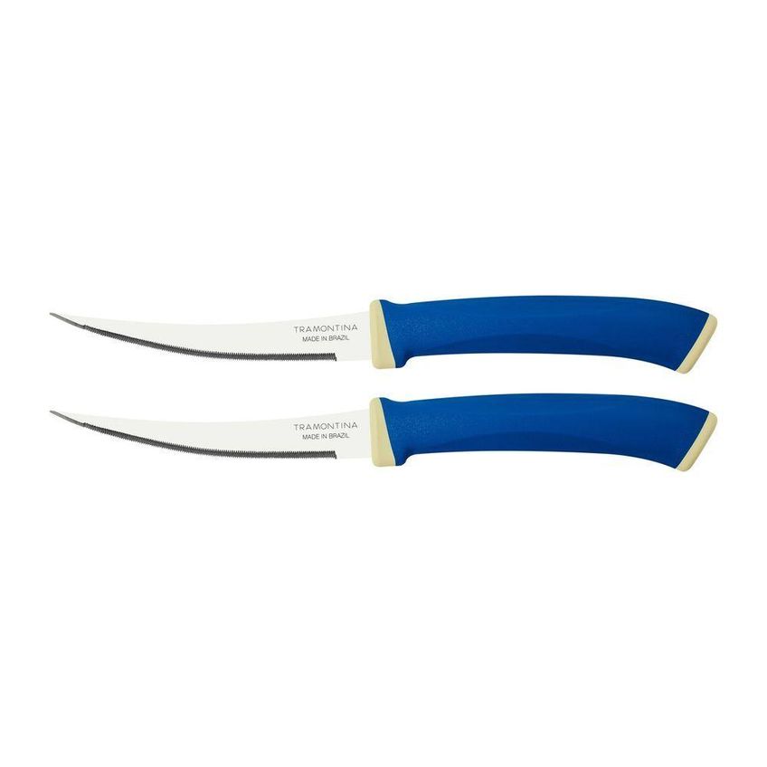 Conjunto De Facas Para Tomate Felice Aço Inox Microsserrilhado Cozinha Azul Tramontina 02 Peças - imagem 3