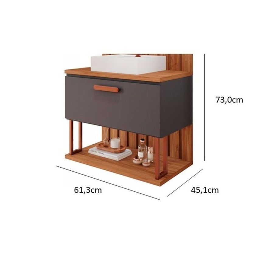 Gabinete De Banheiro Duna Balcão 1 Porta MDF 60cm Pistache Freijó MGM - imagem 3