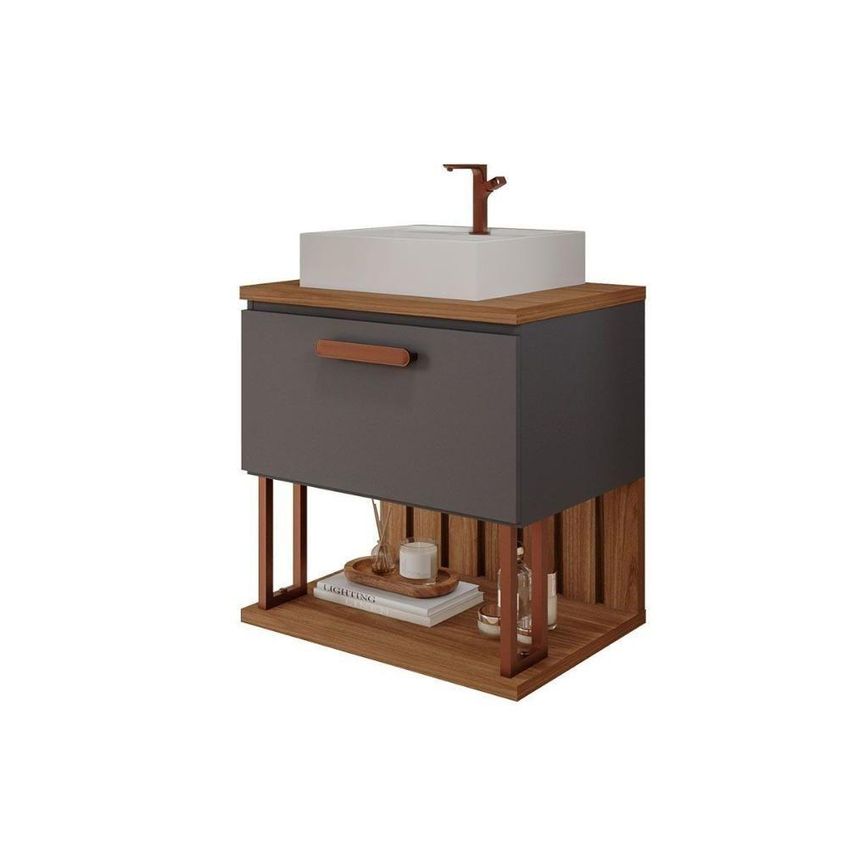 Gabinete De Banheiro Duna Balcão 1 Porta MDF 60cm Pistache Freijó MGM - imagem 4