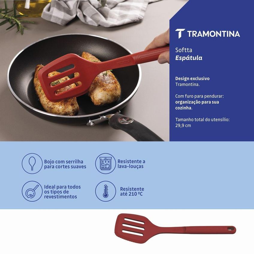 Espátula Vazada De Silicone Softta Cozinha Até 210c Vermelho Tramontina - imagem 3