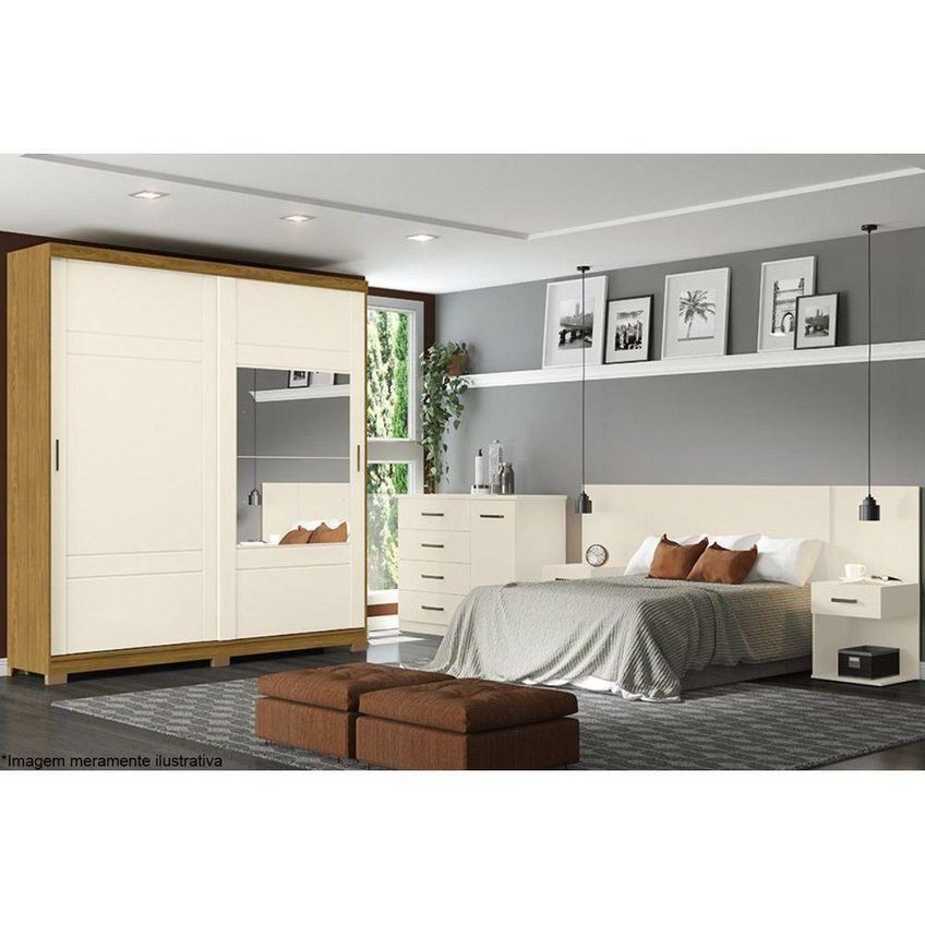 Guarda Roupa Casal Verg 2 Portas De Correr 3 Gavetas Mdf-mdp Branco Moveis Henn - imagem 4
